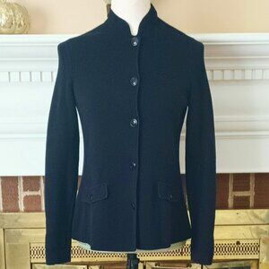 Talbots Navy Nehru Sweater Jacket P with Front Button Pockets Stretch